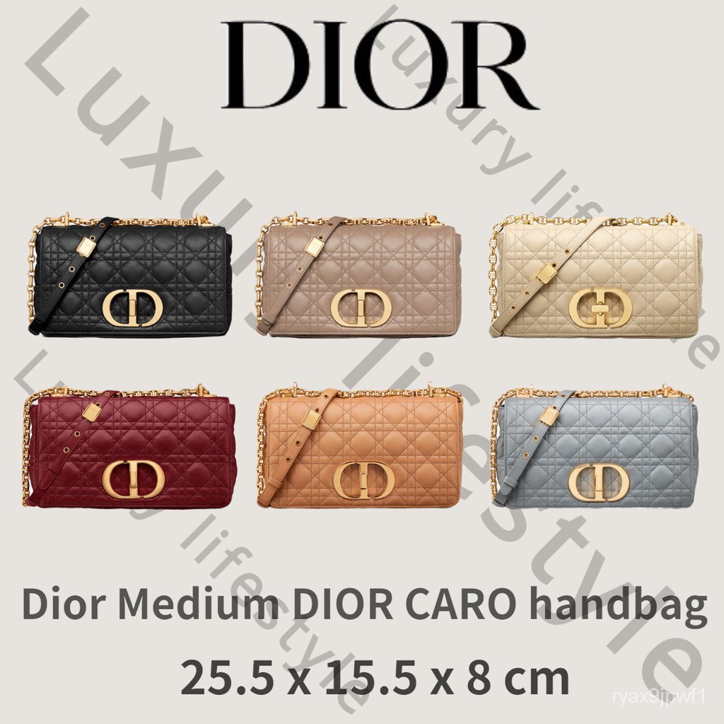 【ของแท้ 100%】Dior medium DIOR CARO handbag/กระเป๋าถือ Dior DIOR CARO ขนาดกลาง LrOj