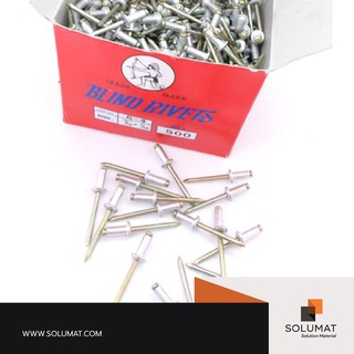 ตะปูยิงรีเวท (POP RIVET) ลูกรีเวท ยี่ห้อคนป่า (สีอลูมิเนียม) เบอร์ 4 / กล่อง 1000 ตัว