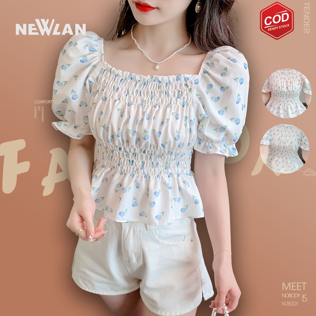 Newlan XF013 เสื้อเชิ้ตดอกไม้ Amorina เกาหลี Sabrina Jumbo เสื้อเชิ้ตสไตล์เกาหลี