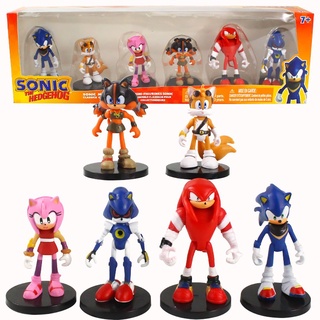 ตุ๊กตาฟิกเกอร์ PVC รูปอนิเมะ Super Sonic Tails Amy Rose Knuckles ของเล่นสําหรับเด็ก 6 ชิ้น ต่อชุด