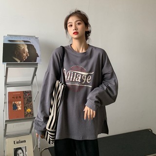 100% cotton T-shirt for women spring and autumn 2021 New retro American BF style loose long sleeve top base shirt ins fa