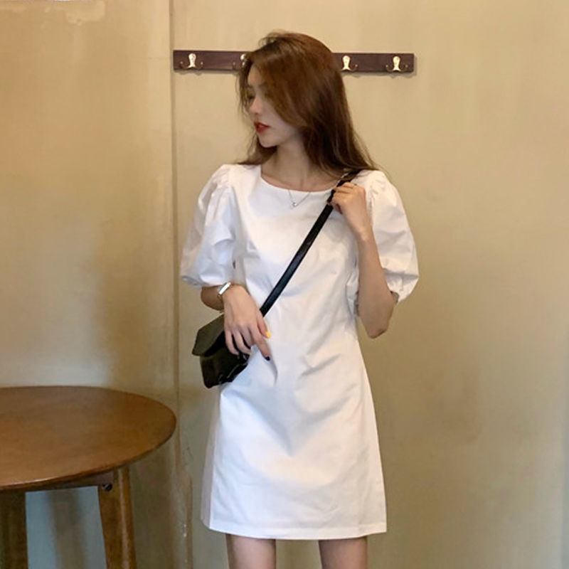 miss misชุดธรรมดา เดรส ขนพัฟสี ขาว กระโปรงสั้นเกาหลี กระโปรงจั๊มสูท A617
