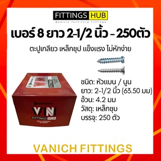 (250ตัว) ตะปูเกลียว สกรู เบอร์8x2 1/2 หัวแบน/นูน F/P FittingsHub