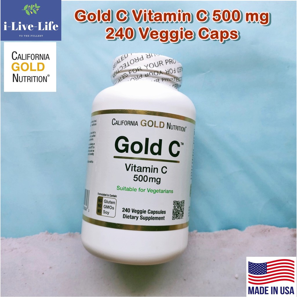 วิตามินซี Gold C Vitamin C 500 mg 240 Veggie Caps - California Gold Nutrition