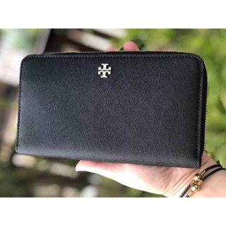 Tory Burch Emerson Zip Continental Wallet Saffiano Leather Black กระเป๋าตังค์ทอรี่เบิร์ชสวยเรียบหรูเท่ห์สุดๆ ไปเล้ย