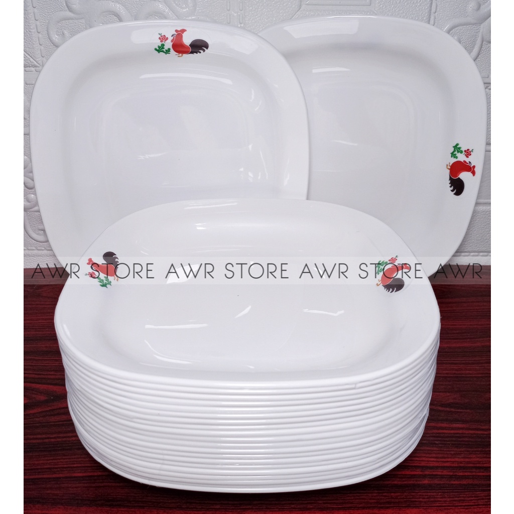 6 ชิ้น HANAYA AYAM JAGO SQUARE SERVING PLATES 24 ซม. DIAMETER / จานอเนกประสงค์ UNIQUE / เกรดอาหารและ
