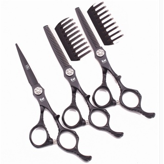 KASHO กรรไกรตัดผมไม่มีรอยต่อฟันกรรไกรสีดำ 6 นิ้วบางเครื่องมือผมหัก V-tooth Hair Stylist FLAT CUT Hairdressing ชุด