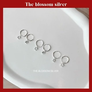 Hoop Star white | ต่างหูห่วงห้อยดาว สีขาว กว้าง12 มิล หนา 1.5 มิล (ต่อคู่) เงินแท้92.5% เหมาะสำหรับผู้ที่แพ้ง่าย