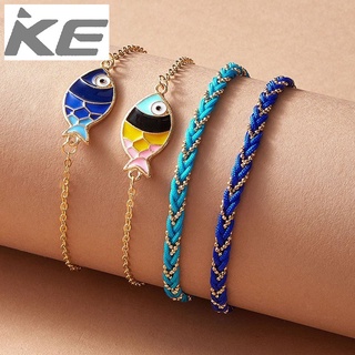 Blue Drop Fish Anklet Set of Four Colorful Woven Anklet Set for girls for women low price