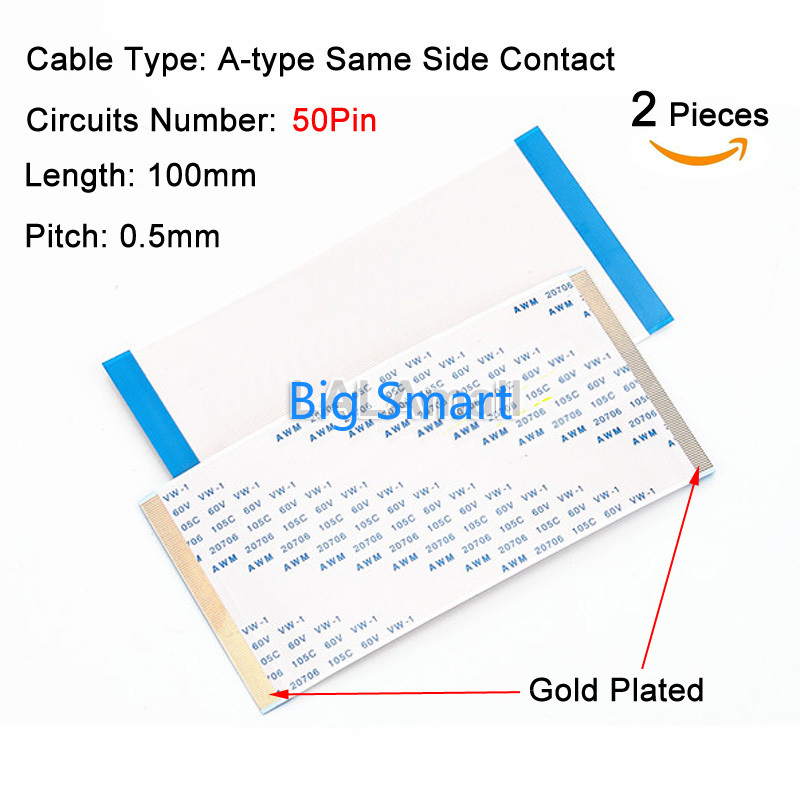 สายเคเบิล FFC FPC 0.5 มม. พิชยาว 100 มม. 10 ซม. ชุบทอง Type A 50P 60P 68P 80P 96P 50Pin 60Pin 68Pin 