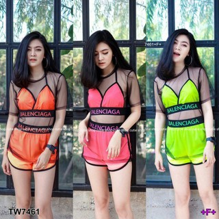 Set 3 ชิ้น Bikini แบรนด์ดัง สีสะท้อนแสง ผ้าไรก้า งานดีค่ะ มีเสื้อคลุมตาข่าย