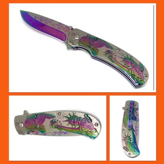มีดพับ BROWNING  ใบมีดลาย ด้ามจับลายเทพีสันติภาพ  ใบมีดคม