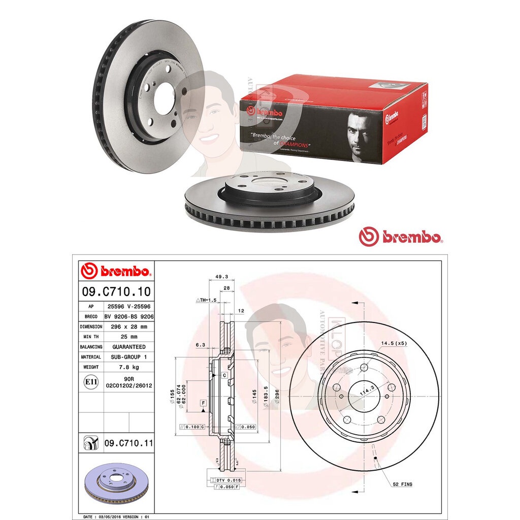 09 C710 11 จานเบรค-หน้า UV (ยี่ห้อ Brembo) TOYOTA Alphard II ปี2009-2014, Alphard III ANH30 ปี2015->/Vellfire เวลไฟร์...