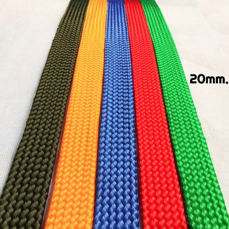 เชือกถักแบน เชือกแบน เชือกไนล่อนแบน ขนาด20mm.(6หุน) อย่างดี เมตรละ7บาท