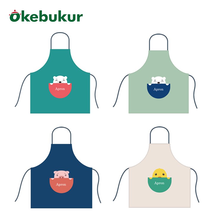 APRON IK61 ผ้ากันเปื้อนสำหรับทำอาหาร ผ้ากันเปื้อนสำหรับเข้าครัว ลายการ์ตูนน่ารัก มี 4 ลาย มีกระเป๋าห