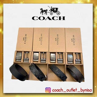 New Style Coach Men’s Belt Double Buckle Double Sided Box Set  Belt For Gift