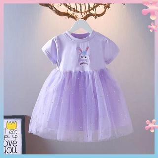 Girls dress summer dress Western style pure cotton little girl Western style star Dailu short-sleeved princess dress childrens purple gauze dress