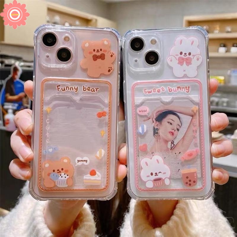 เคสโทรศัพท์มือถือแบบนิ่ม ใส พร้อมช่องใส่บัตร ลายการ์ตูนหมี กระต่ายน่ารัก สําหรับ Redmi A1 10 10c 9 9A 9C NFC Redmi Note 11 10 10s 9 Pro Note9 Mi 12 12X 11 Lite POCO X3 Pro NFC POCO M3