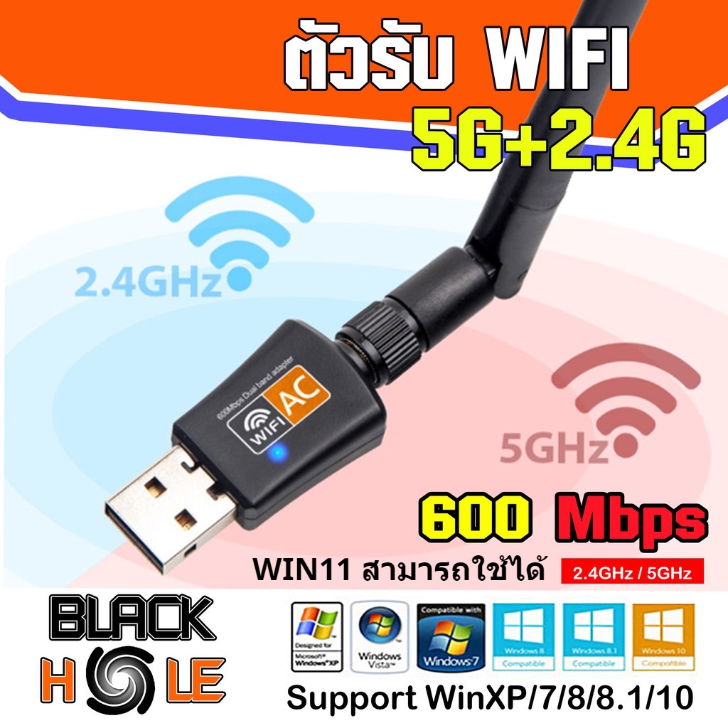 (5.0G-แดง)✨รับประกัน30วัน ตัวรับ WIFI USB 5.0GHz  / 600Mbps  รองรับคลื่นสัญญาณ2.4G +5.0G  มีทั้งรุ่น