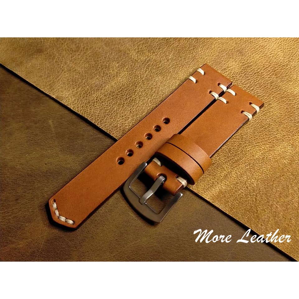 More Leather สายนาฬิกาหนังแท้ 100% สายนาฬิกาแฮนด์เมดสไตล์วินเทจ แถมฟรีสปริง1คู่ ขนาด18mm,20mm,22mm,24mm