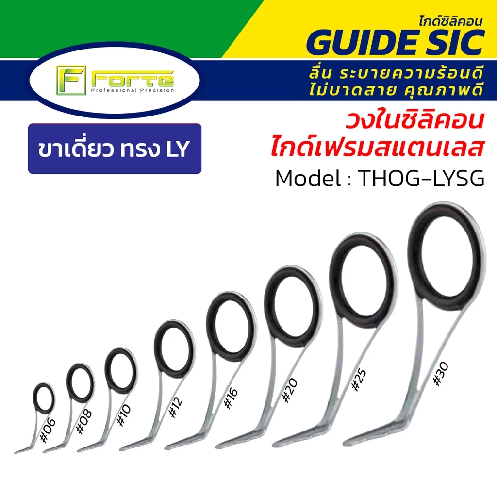 ไกด์คันเบ็ด Forte รุ่น LYSG วงในซิลิคอน(SiC) เฟรมสแตนเลส ระบายความร้อนดี ลื่น ไม่บาดสาย ส่งเหยื่อไกล