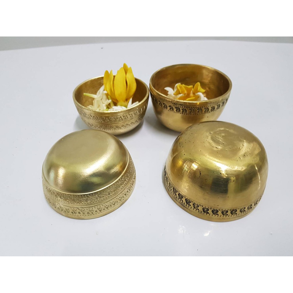 Brass byfa ขันลายอยุธยา 3-3.5นิ้วใบเล็ก ขันสรงน้ำพระ  ขันตอกลายอยุธยาเก่า ตอกลาย ขันหล่องานบ้านปะอาว
