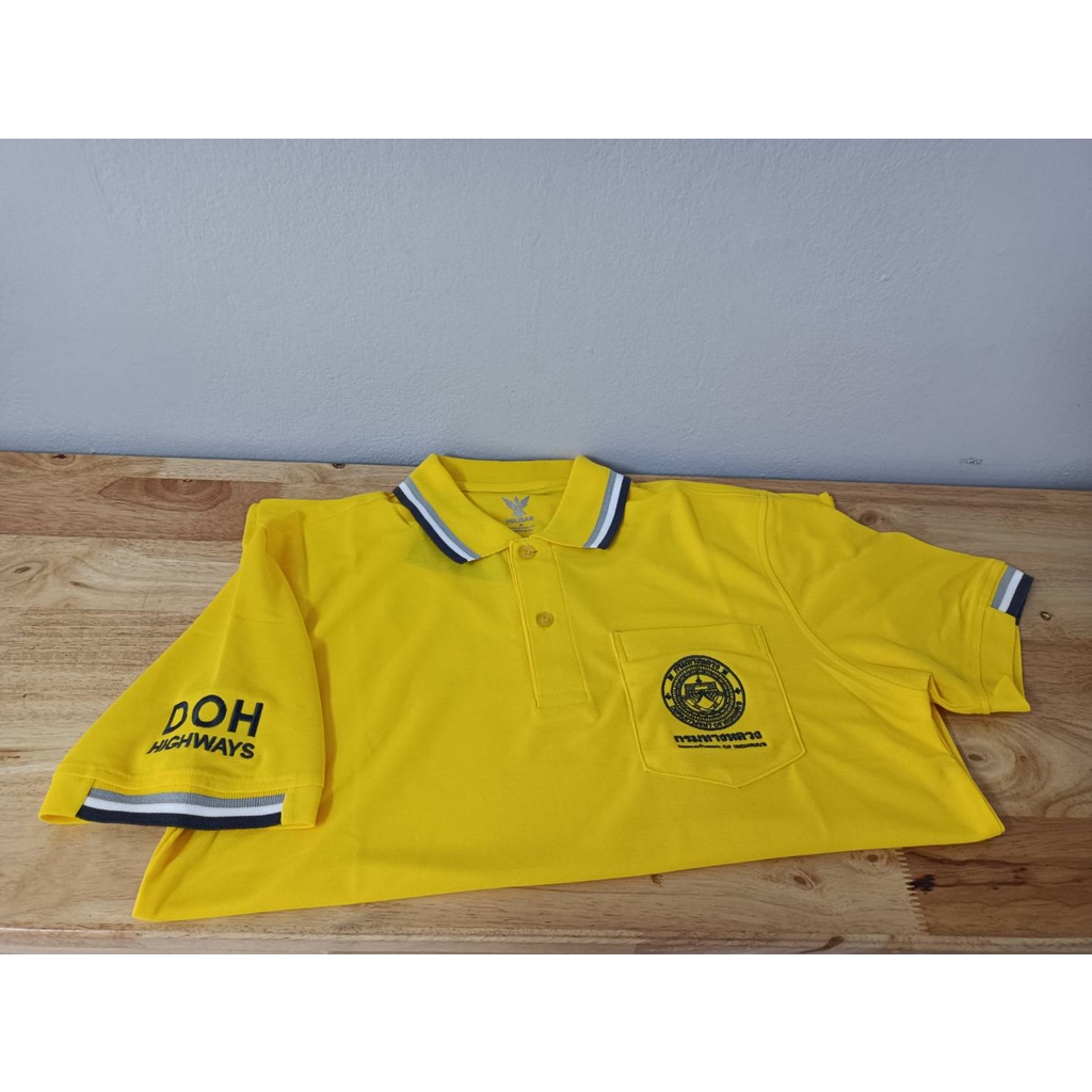 เสื้อโปโลกรมทางหลวง มีปักแขนDOH Poligan ปกขลิบ
