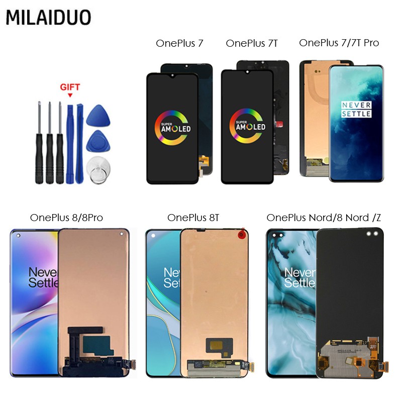 AMOLED จอแสดงผล LCD สําหรับ OnePlus 1 + 7 7T Pro 8 8T Pro Nord Touch Screen Digitizer Assembly LCD เ