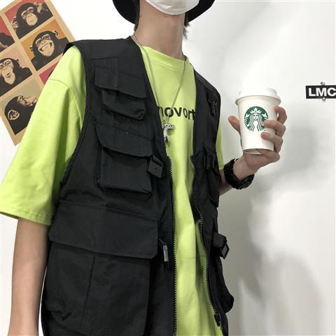 Sun&Shop เสื้อกั๊กทรงหลวมแนวฮิปฮอป เสื้อกั๊กผู้ชายสไตล์เกาหลี เสื้อกั๊กแฟชั่น