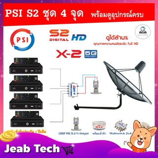 PSI C-Band 1.7 เมตร (ขางอยึดผนัง) + LNB PSI X-2 5G+Multi switch psi 2x4+PSI S2x4+สายRG6 20เมตรx4+10เมตรx2
