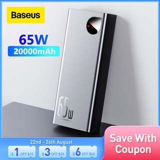 Baseus พาวเวอร์แบงค์ 20000mah 22.5W 65W PD QC 3.0 ชาร์จเร็ว แบบพกพา สําหรับสมาร์ทโฟน แล็ปท็อป แท็บเล็ต