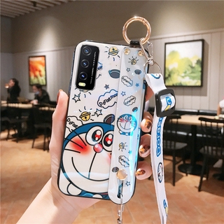 เคส VIVO Y3s Phone Casing Cute Doraemon Design Cartoon Soft TPU Silicone With Wrist Band and Adjustable Crossbody Lanyard เคสโทรศัพท์ VIVOY3s Case