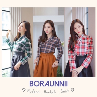 🔥Clearance sale🔥[BORAUNNII] ❌เฉพาะเสื้อ❌ เสื้อครอป ฮันบก ลายสกอต ผ้าคอตตอนเนื้อนุ่ม ฮันบกประยุกต์