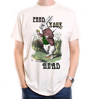 ผ้าฝ้ายคอกลม❐t-shirt   Inspired By Jefferson Airplane T Shirt - White Rabbit Feed Your Head Psychedelicfrom S-4XL