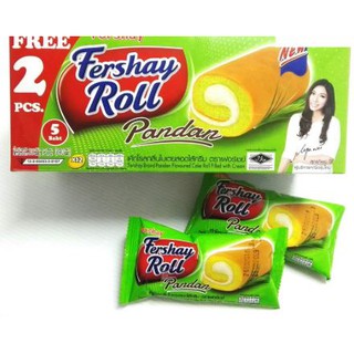 FERSHAY ROLL เฟอร์เชย์ เค้กโรล กลิ่นใบเตยสอดไส้ครีม ขนาด 20กรัม ยกกล่อง 12ชิ้น CAKE ROLL PANDAN