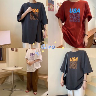 Giro เสื้อยืดเกาหลี USA งานสกีนเริ่ด ผ้าคอนตอน เสื้อยืดโอเวอร์ไซส์ งานดีผ้าไม่บาง ใส่สบาย A015