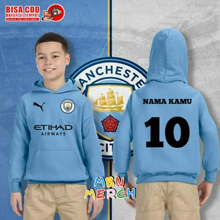 เสื้อแจ็กเก็ต มีฮู้ด ลาย Manchester city สําหรับเด็ก