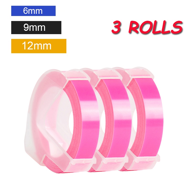 3 ชิ้นเรืองแสงสีชมพูม้วน 3d ป้ายพลาสติก 6/9/12 มม.X 3M ลายนูนเทปเติมสําหรับ Dymo 12965 1610 1880 Mot
