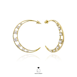 Haus of Jewelry - SELENE STATEMENT HOOPS ต่างหูเงินแท้ ประดับเพชรคิวบิกเซอร์โคเนีย (Cubic Zirconia)