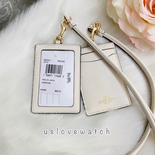 👑ฟรีค่าจัดส่งems👑 คล้องบัตร พนักงาน สีขาว LANYARD ID CASE  COACH F57311 IM/ CHALK