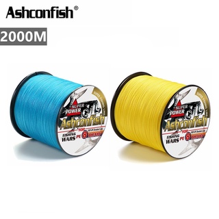 Ashconfish สายเอ็นตกปลา แบบถัก PE X8 2000 ม. สีฟ้า สีเหลือง 8 เส้น