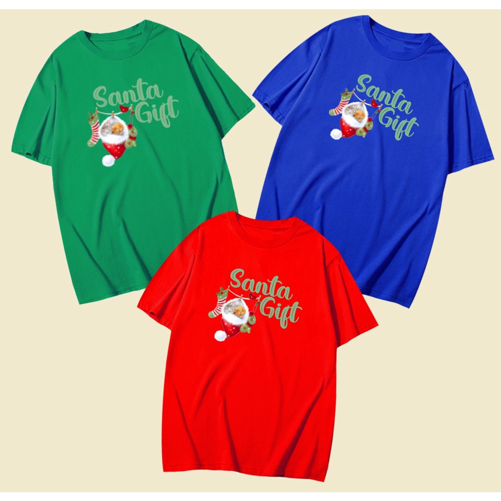 พร้อมส่ง เสื้อยืด แมว SANTA GIFT CHIRST MAS เสื้อ Cotton 100% มีสามสี