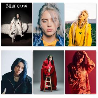 โปสเตอร์กระดาษ เคลือบสีขาว ลายนักร้อง Billie Eilish สําหรับตกแต่งผนังบ้าน