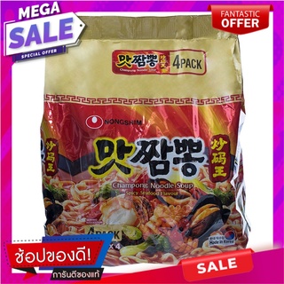 นงชิมบะหมี่กึ่งสำเร็จรูปรสปลาหมึกชนิดเผ็ด 130กรัม แพค 4 Nongshim Instant Noodles Squid Flavor Spicy 130g.Pack 4