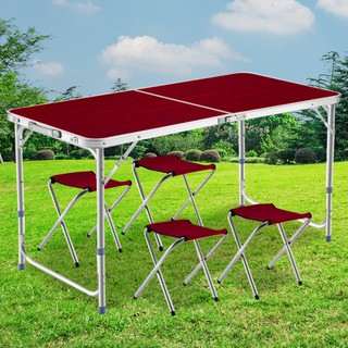 โต๊ะเก้าอี้ปิคนิค โต๊ะพับได้ Folding Table รุ่น T2plus (RED) โต๊ะพับได้อลูมิเนียม 120x60x70 พร้อมเก้าอี้พับได้ 4 ตัว