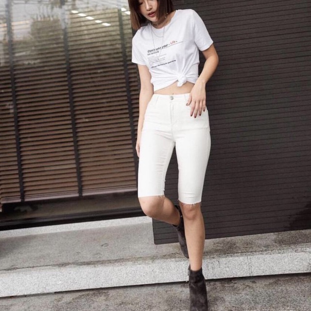 #2 tidy Curved WARA (#806c) White กางเกงยีนส์ jeans -