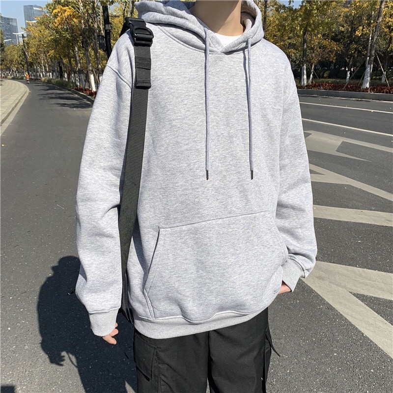 MC013 ผู้ชาย เสื้อสเวตเตอร์กันหนาวมีฮู้ดมีกระเป๋า oversizeทรงหลวมM-2XLสีดำ/เทา/ขาว พร้อมส่งจากไทย