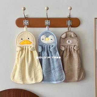 Cute Cartoon Animal Coral Fleece Can Be Hung Hand Towel Kitchen Bathroom Absorbent Small Towel Wipe Handkerchief Wipe Hand Towel