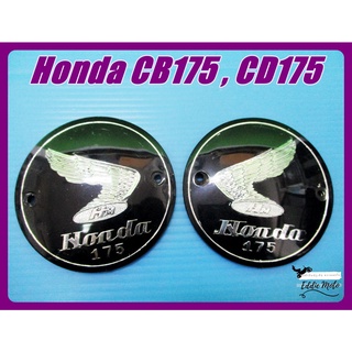 HONDA CB175 CD175 FUEL TANK CIRCLE EMBLEM "BLACK" WING "CHROME"  // โลโก้ข้างถังน้ำมัน วงกลม พื้นสีดำ ปีกสีโครม