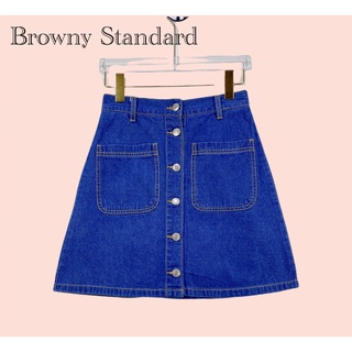 กระโปรง Browny Standard ผ้ายีนส์คอตต้อน100%  กระโปรงยีนส์สั้นทรงสวยน่ารักมาก กระดุมหน้าสวย มีกระเป๋าหน้า-หลัง เอวยืด